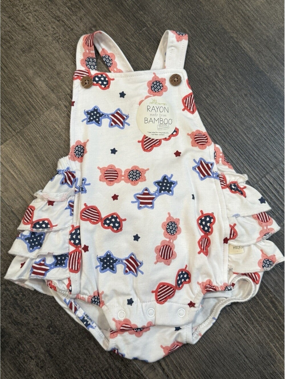 Milkberry Bubble Baby Girl Patriotic Sunglasses Bamboo 4th Of July Sz 0-3M
